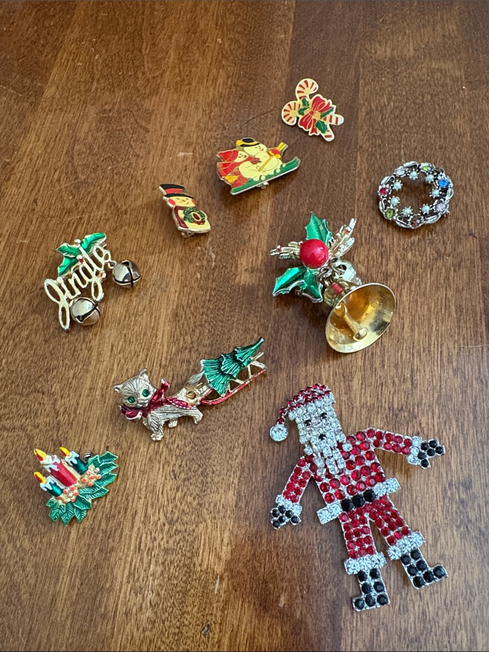Vintage Holiday Brooch Set - Sparkling Red, Green & Gold Pins